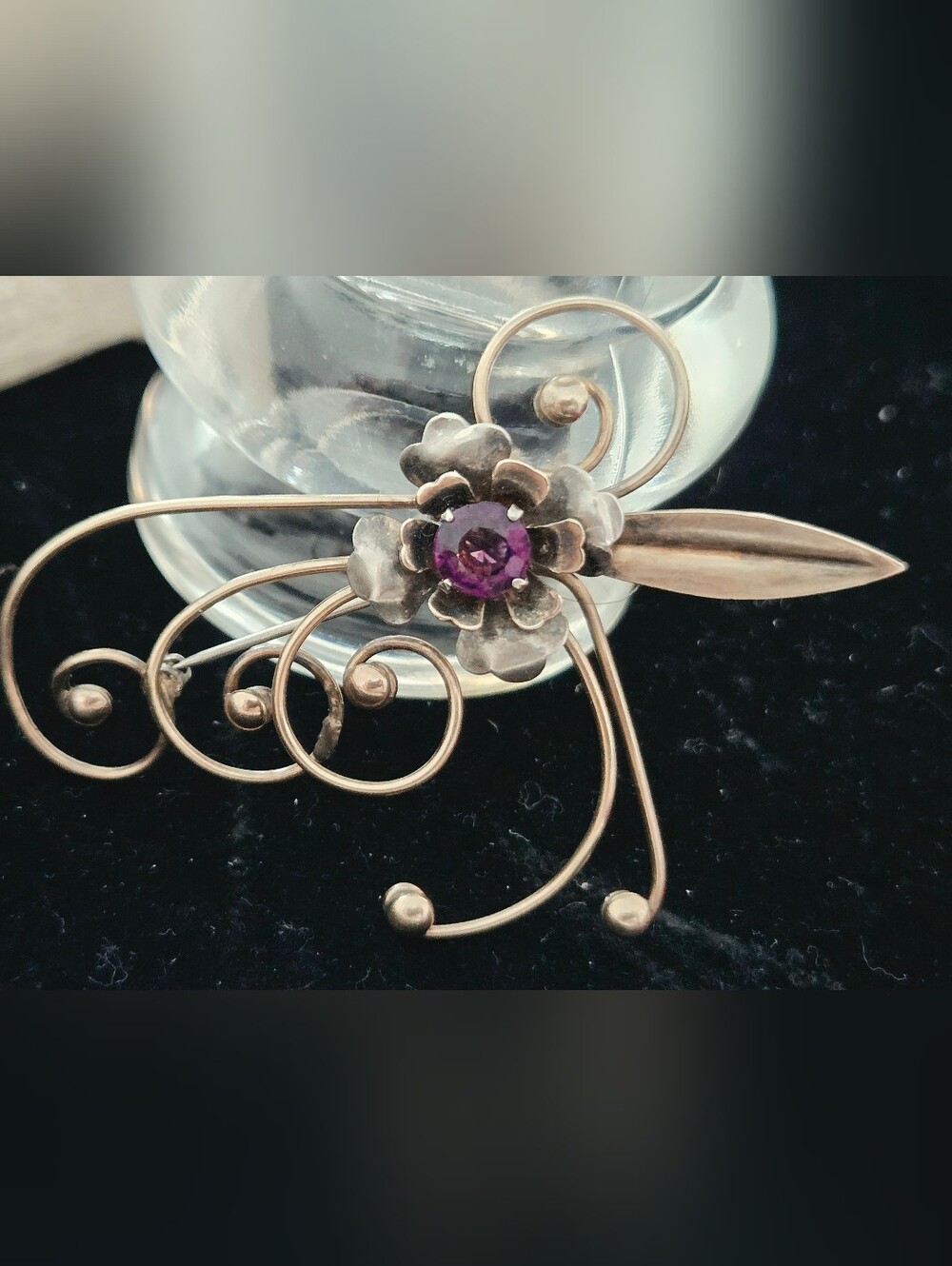 Vintage Harry Iskin 1940s Retro Floral Brooch Pin – Sterling Silver Vermeil